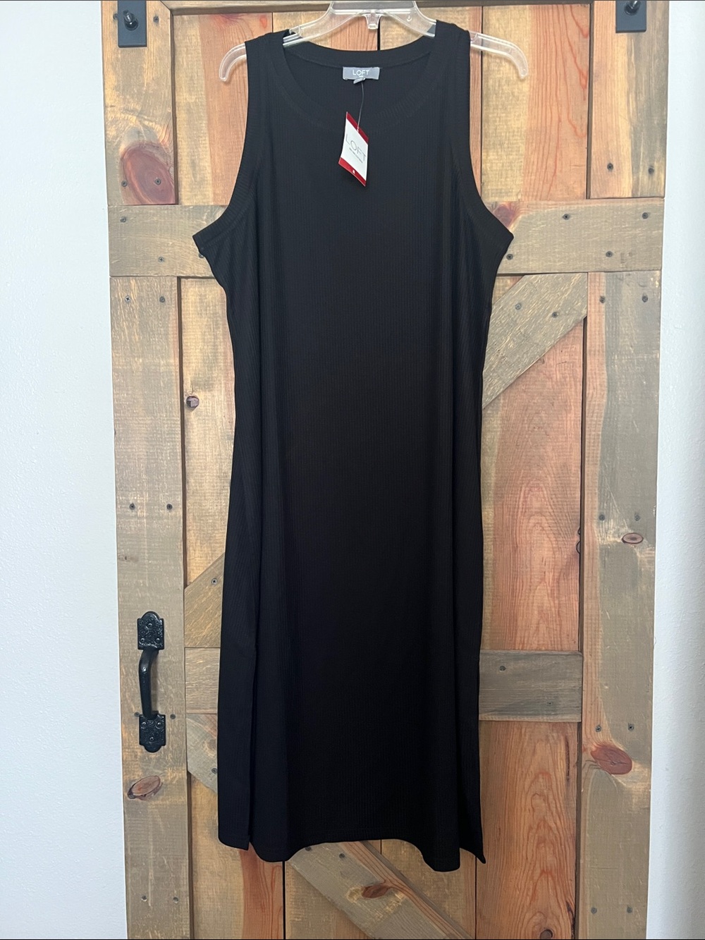Loft Black Ribbed Sleeveless Midi Dress